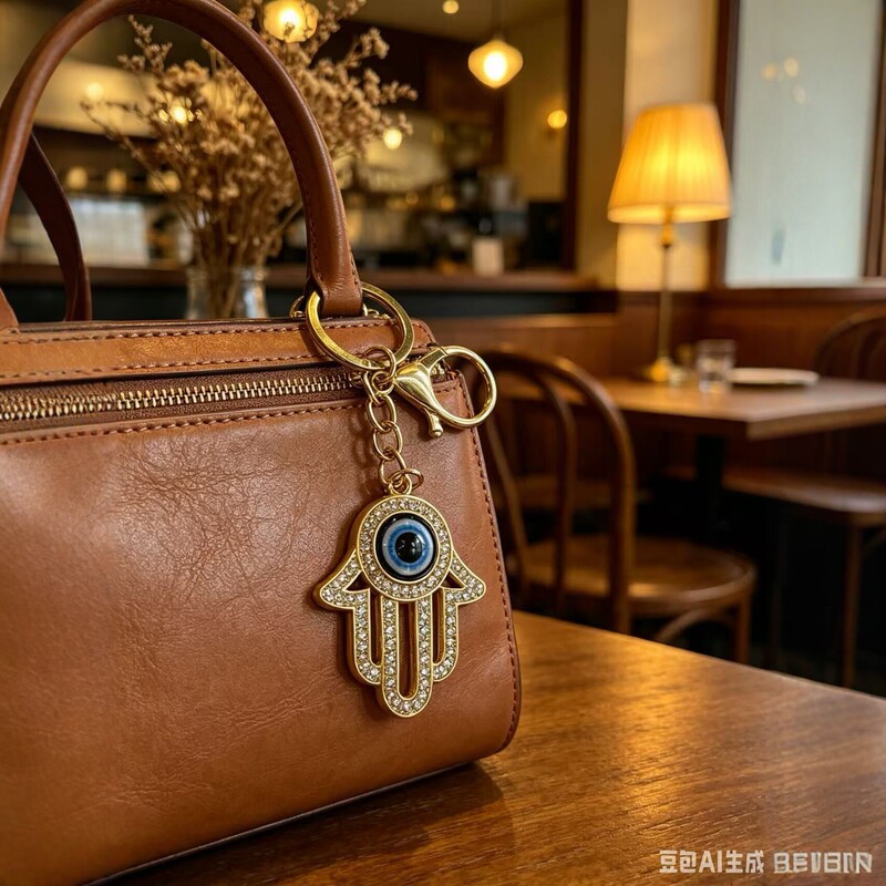 Diamond-Encrusted Hamsa Hand Pendant, High-End Bag Keychain, Fashionable Luxury Accessory, Cross-Border Amazon Bestseller
