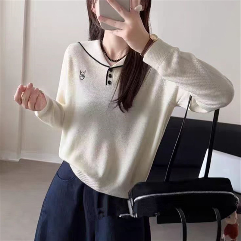 2026 Autumn/Winter New Fashionable Navy Collar Stylish Long-Sleeve Knitted Sweater for Women with Elegant Design and Slim Fit