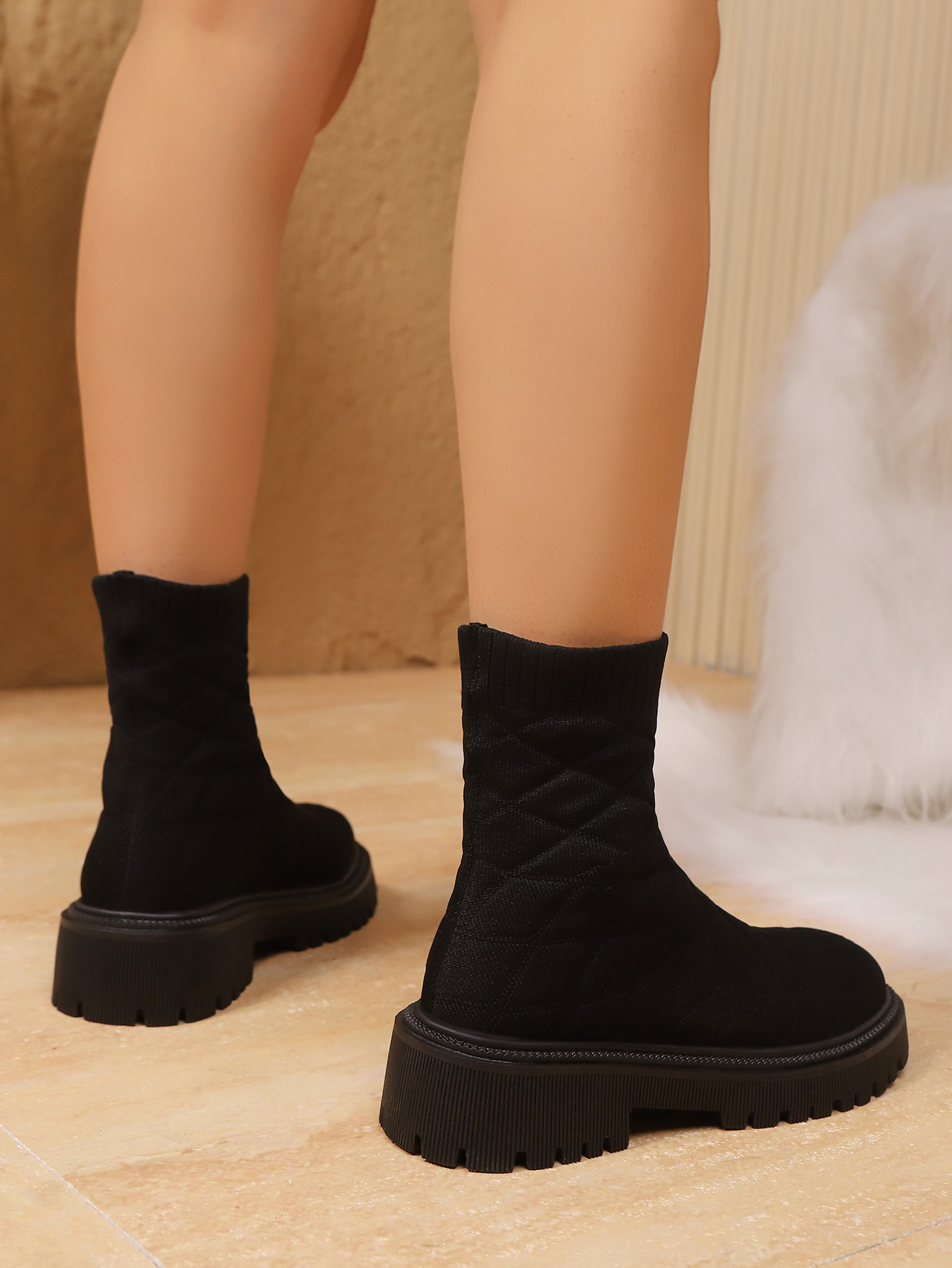 Quilted Mesh Sock Ankle Boots — detail view 3