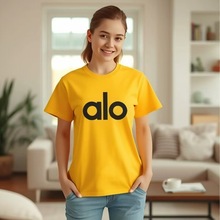 新款alo轻奢高级感短袖女休闲百搭t恤圆领潮牌印花宽松慵懒风