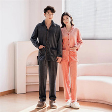 网红款睡衣男女款秋冬季加绒加厚家居服妈妈款睡衣麦穗款情侣套装