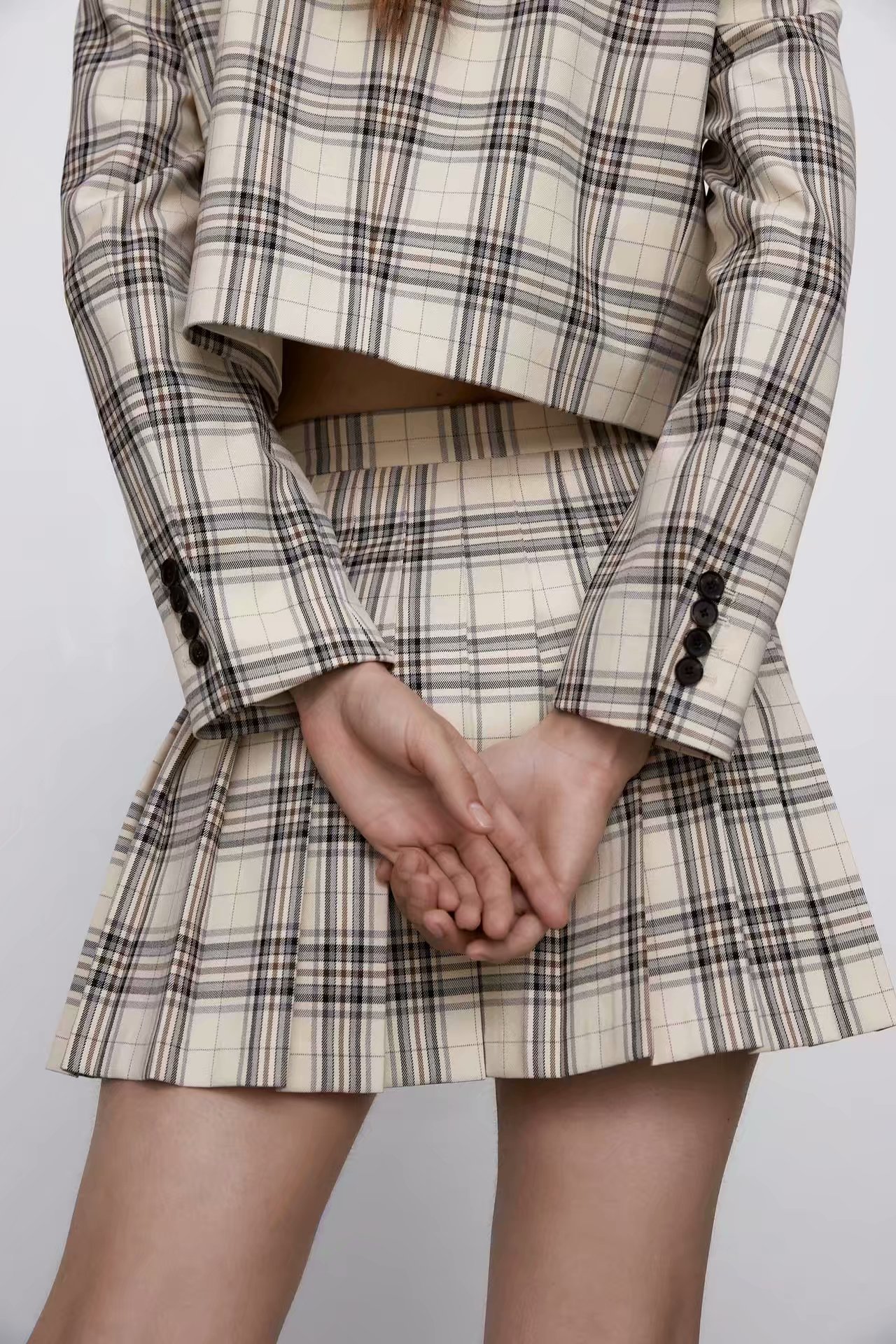 casual plaid pleated short suit skirt NSAM40523