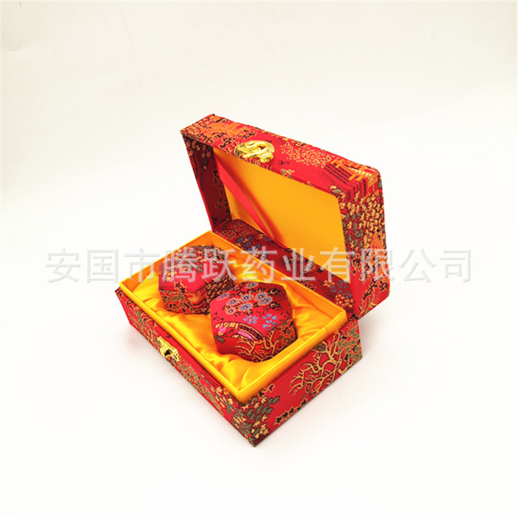 Hexagonal Brocade Gift Box Fabric Covered Cardboard Pill Jewelry Packaging Box Red 6-Insert Buckle Style quality and texture