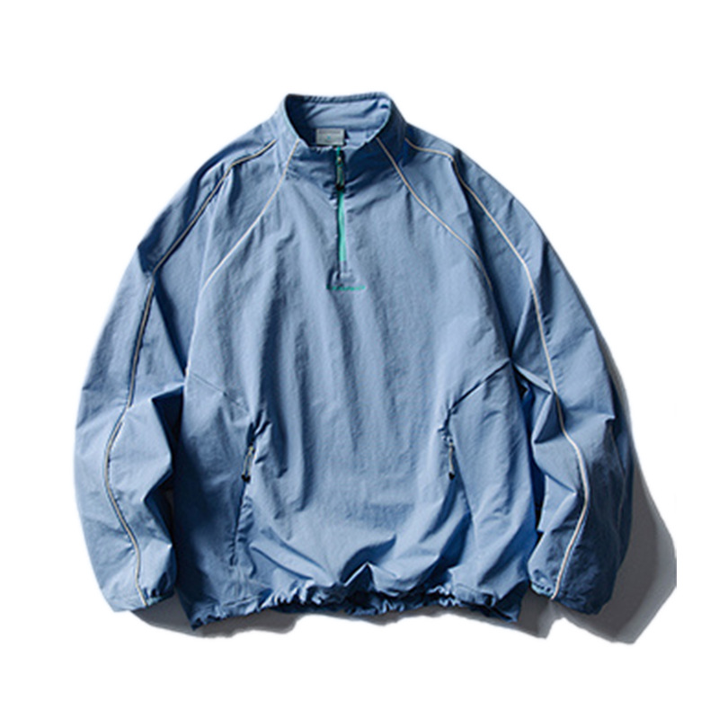 Wasserdichte, reflektierende Sportjacke für Herren, schnelltrocknend, lässiger Bergstil, Outdoor-Pullover mit halbem Reißverschluss und Stehkragen_voghion.com