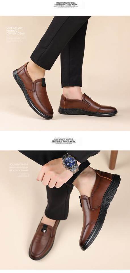 Giày da nam lười xỏ chân chất liệu da bò mềm, đế cao su chống trượt, gót thấp 1–3 cm — Màu nâu, màu đen chi tiết 17