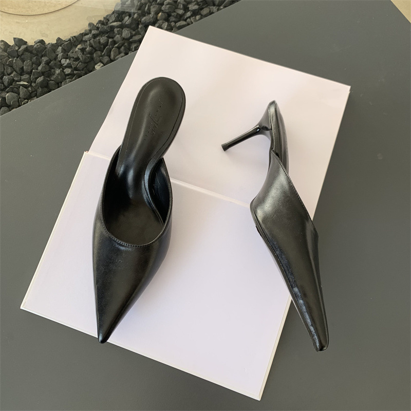 Design francese con tacco alto, mezze pantofole Baotou, scarpe da donna per abbigliamento esterno, tacchi a spillo a punta, scarpe singole a mezza tazza primaverili ed estive_voghion.com