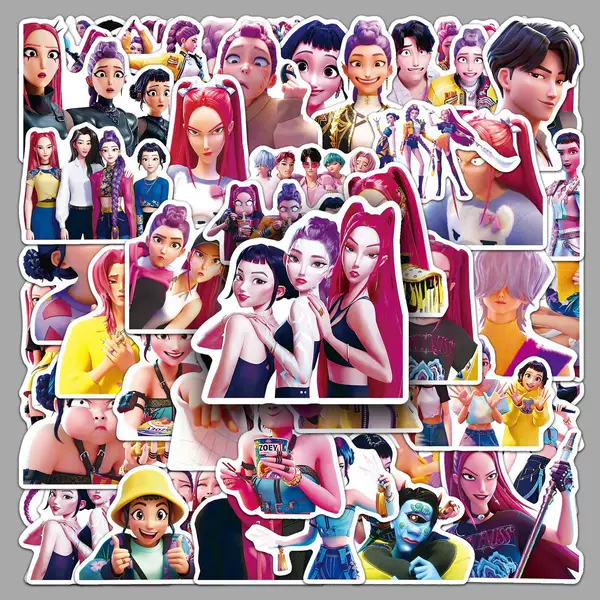 50 Demon Hunters Kpop Stickers Animation Demon Hunters Movie Waterproof Decorative Notebook Stickers