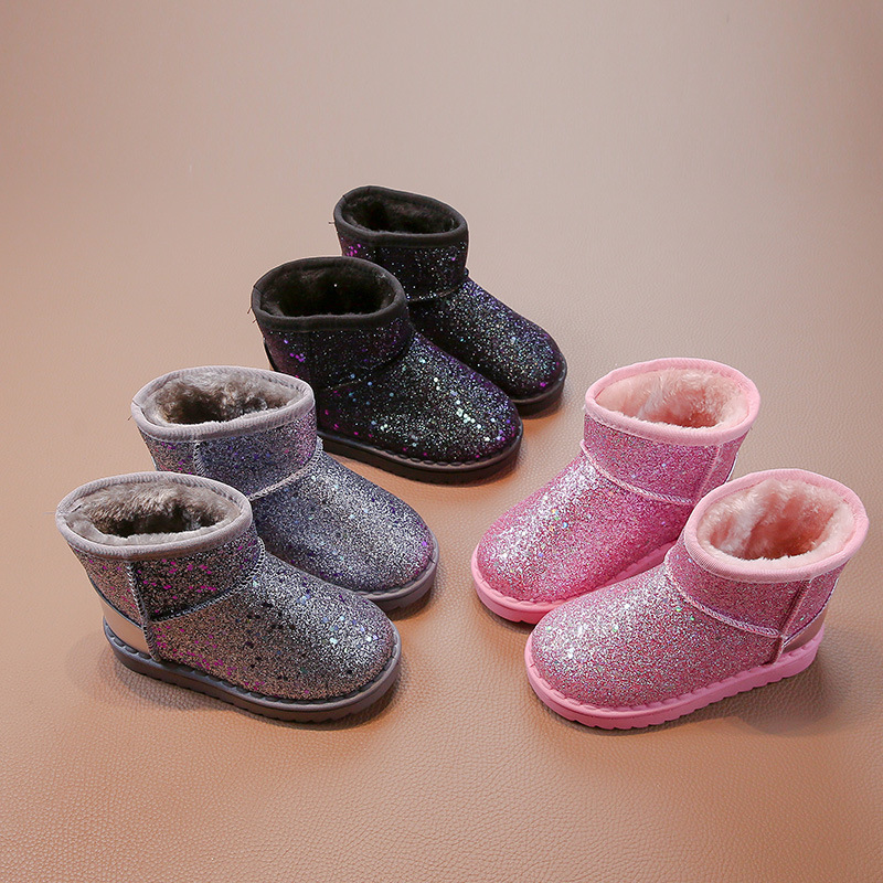 Children's Snow Boots 2025 Winter New Style Boys and Girls Sequined Cotton Shoes Student Soft-Soled Fleece Boots Warm Short Boots