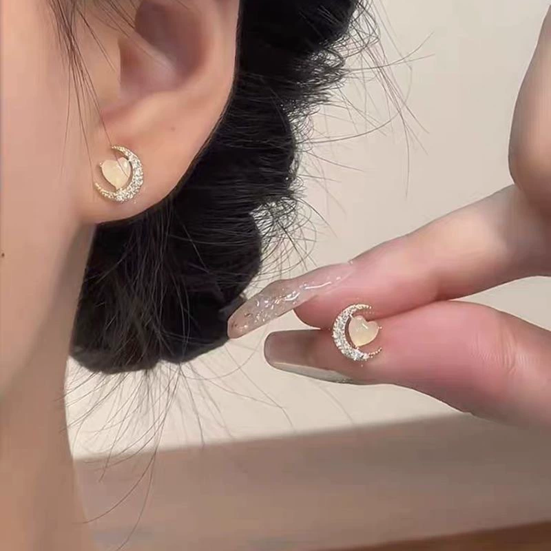 Милые универсальные сережки, лунный камень, инкрустирован diamonds, стиль легкая роскошь