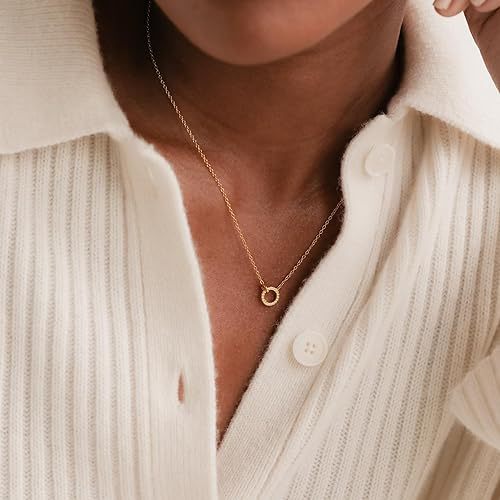 925 Sterling Silver Material 925 Sterling Silver Cable Chain Double Ring Pendant Necklace