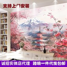 跨境3D壁纸客厅卧室电视背景墙高清日式风景植物花卉自贴背景墙画