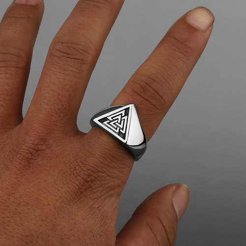Viking triangle rune titanium steel ring simple Odin rune ring ring men's punk popular stainless steel ring