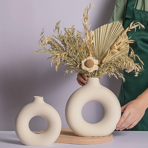Cross-border hot selling donuts ceramic biscuit vase creative simple home furnishings hydroponic dried flowers small wholesale
