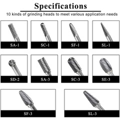 10支裝雙槽旋轉銼刀打磨頭 6×10mm硬質合金 鎢鋼磨頭 旋轉銼銑刀