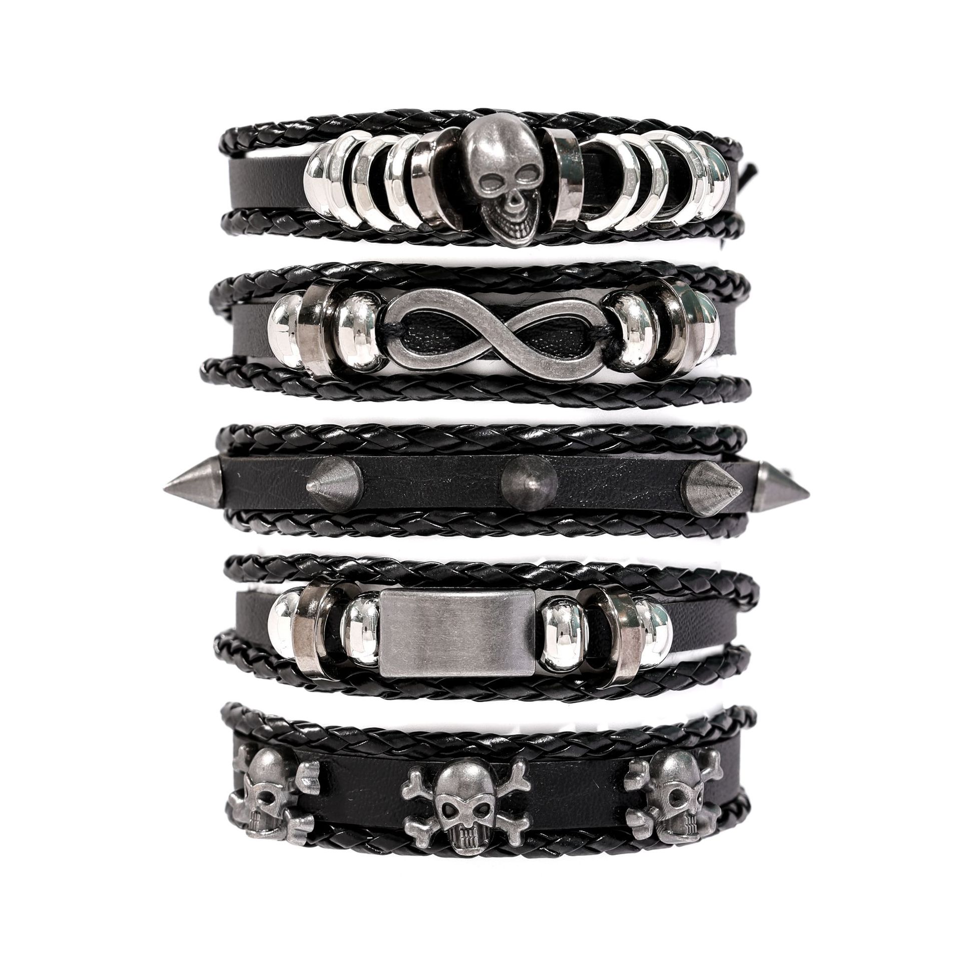 Pulsera de cuero para hombres retro de venta caliente transfronteriza, traje tejido europeo y americano, joyería multicapa, cuerda de mano, suministro directo de fábrica y venta al por mayor