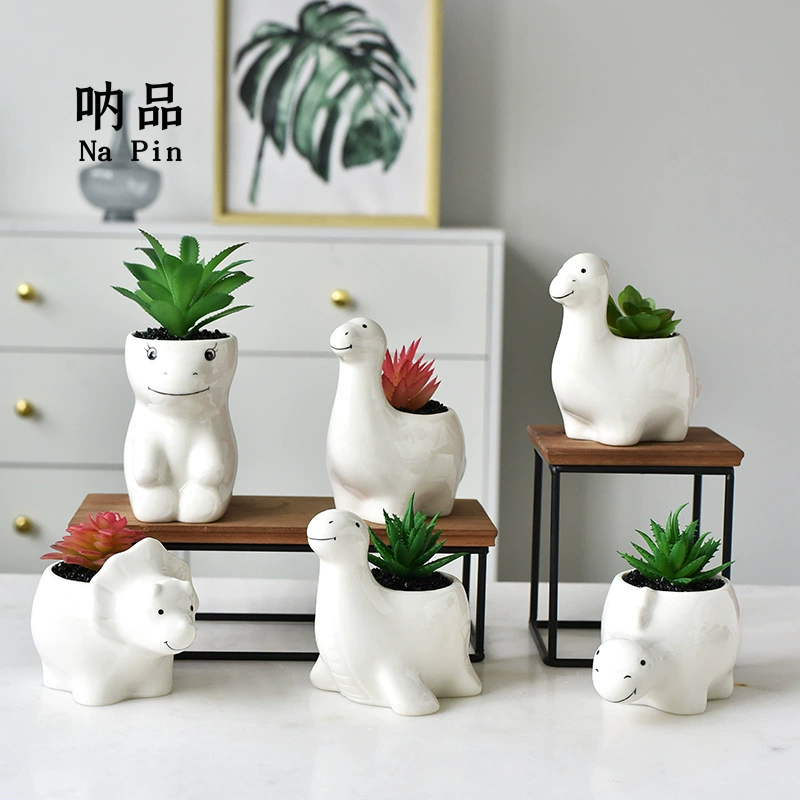 Suopin Внешняя торговля Экспорт трансграничная электронная коммерция эксклюзивный цветочный горшок для животных Динозавр керамический цветочный горшок для суккулентов белый корпус