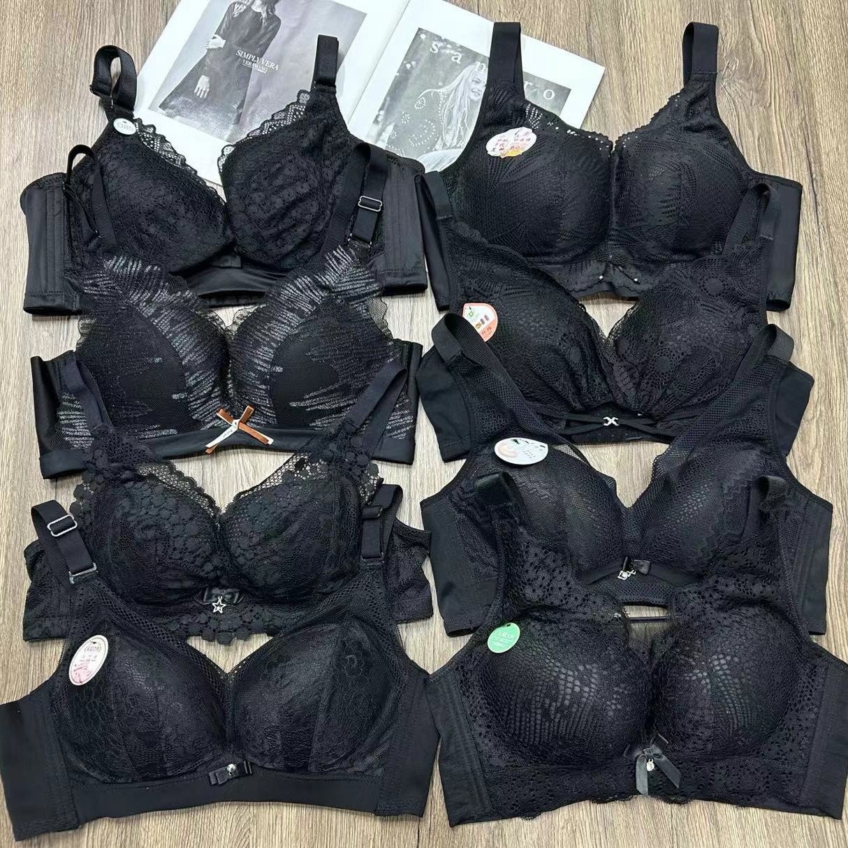Bra de encaje de punto de alta calidad sin anillo de acero estand híbrido tipo misceláneo negro puro tipo misceláneo tipo bra