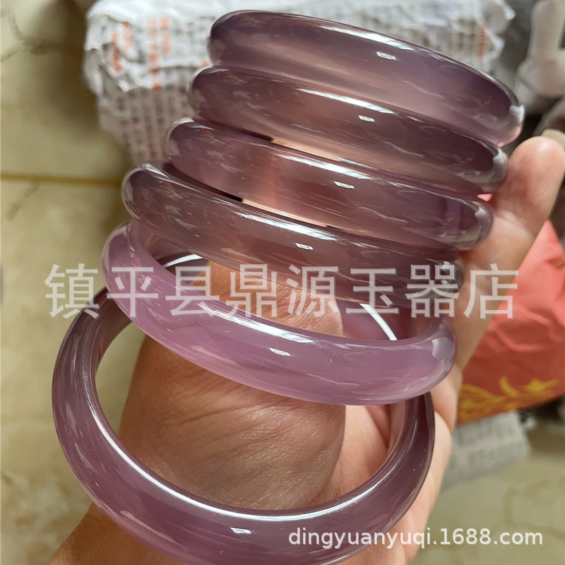 冰種帝王紫玉髓手鐲批發 女士圓條灰紫色瑪瑙玉鐲子 紫羅蘭玉鐲