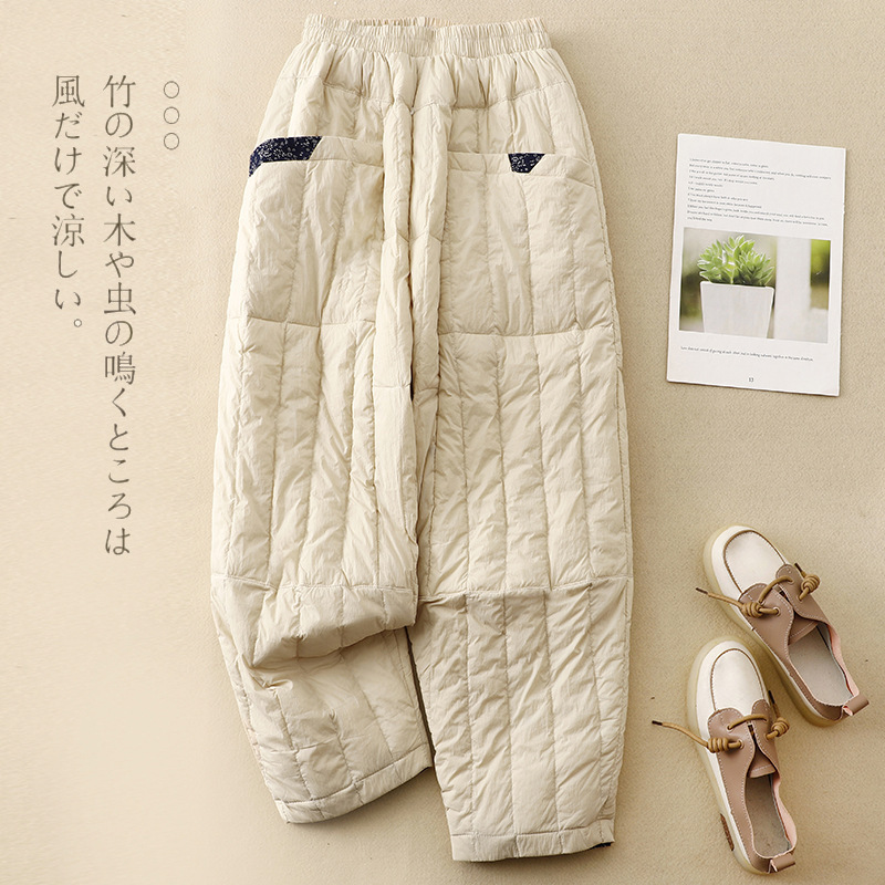 2025 New Retro down Cotton Pants Winter New Patchwork Light Warm Casual Pants Women