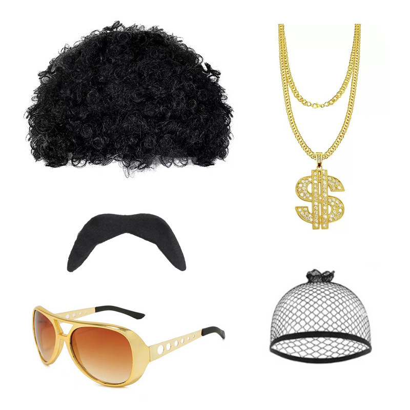 Cross-border popular hip-hop rock wigs, party wigs, performance wigs, Halloween and Christmas prop sets Cross-border popular hip-hop rock wigs, party wigs, performance wigs, Halloween and Christmas prop sets