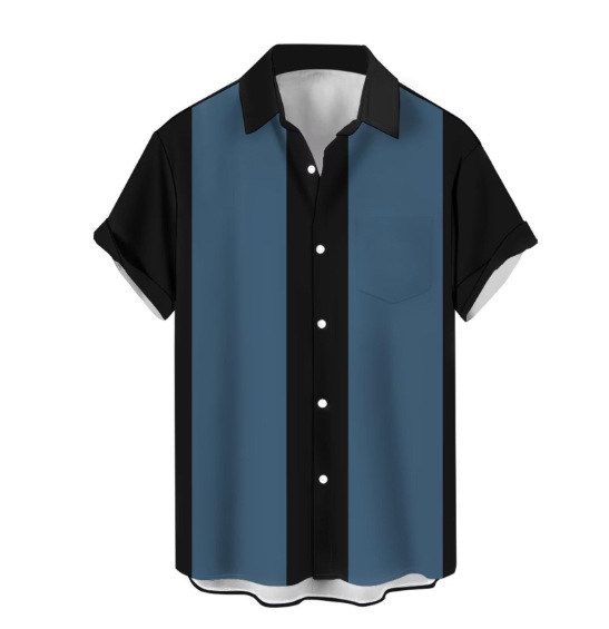 Camicia hawaiana a maniche corte a righe da uomo per la spiaggia_voghion.com