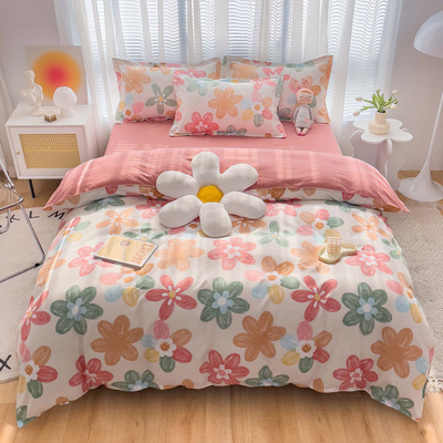 fresh Simplicity Four piece suit sheet Quilt cover student dormitory Three thickening Brushed The bed Supplies One piece On behalf of