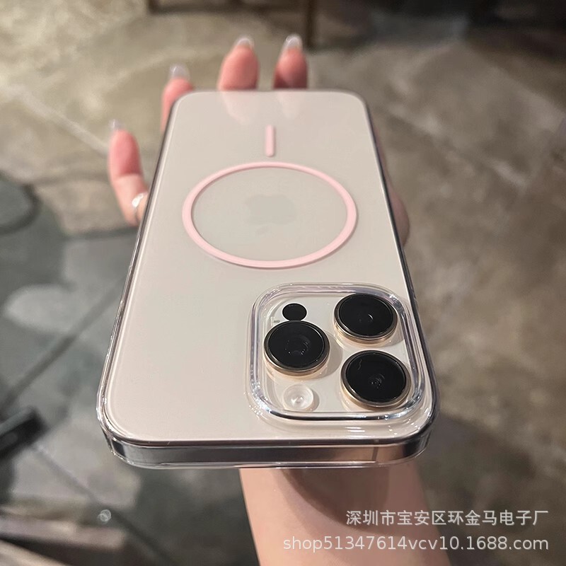 iPhone17ProMax対応 細いリング磁気吸着式スマホケース Apple16超薄型15フルカバー透明PC保護ケース|undefined
