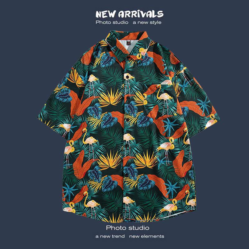 Camisas de manga corta estilo Hong Kong para hombres y mujeres, camisas florales de manga tres cuartos holgadas y delgadas de verano para playa hawaiana