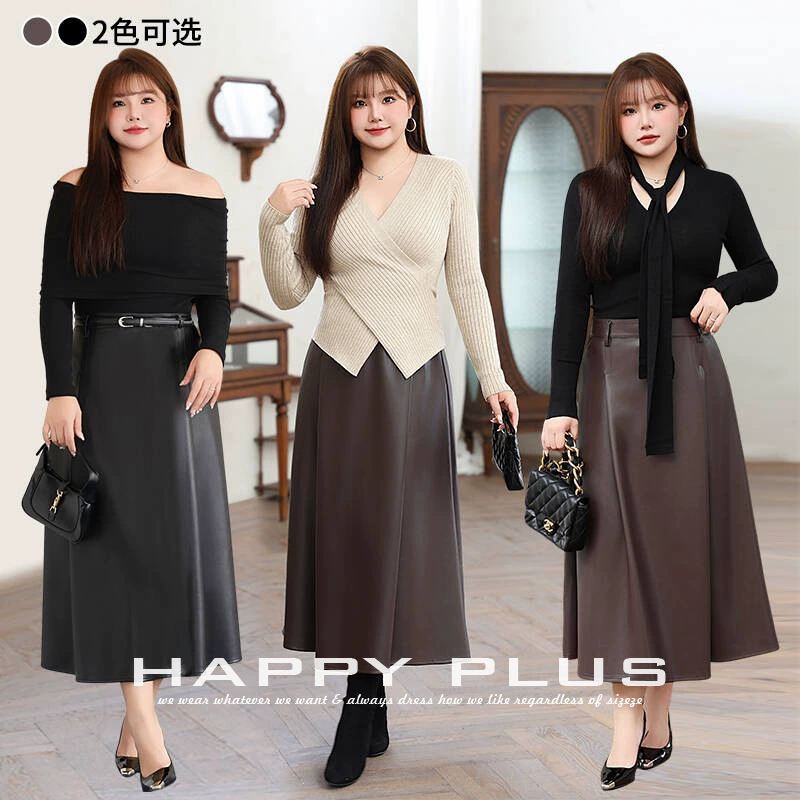 Ретро с высокой талией пуу кожи средней длиной A-sizer юбка Run его 9109 плюс размер ретро PU юбка средней длиной