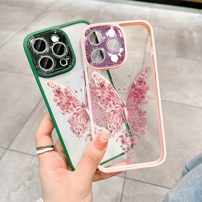 Lämplig för Promax Salon Butterfly-telefonskal till iPhone 15, 3D-damskal med blixtlås och diamantlinsfilm, 13_voghion.com