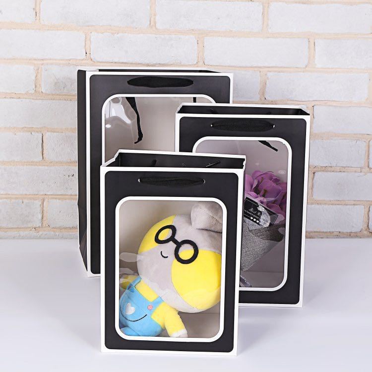 批发白卡开窗鲜花礼品袋蛋糕透明包装袋印花logo纸袋