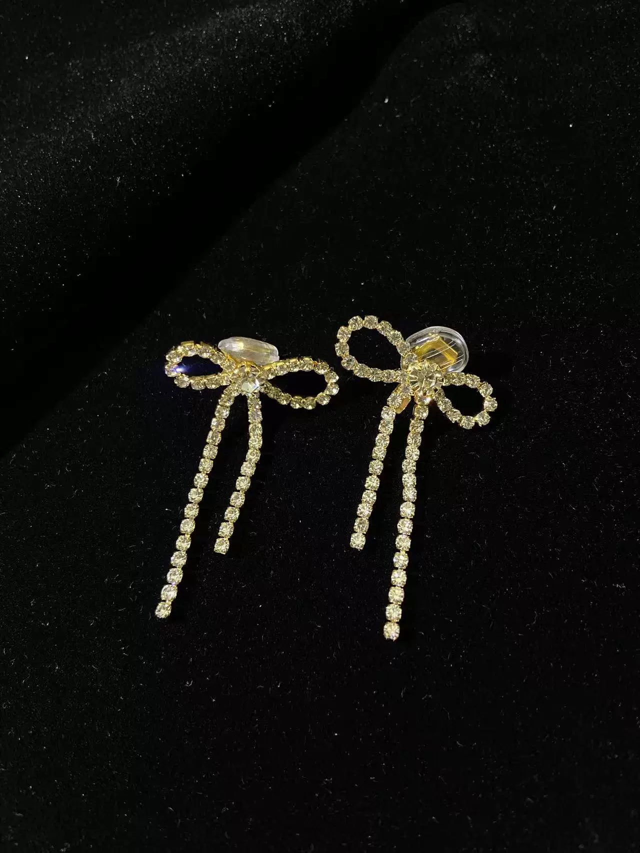 Серьги DINGKA бант с rhinestone, медь с серебряным покрытием, 4.4×2.7 см, 7.3 г