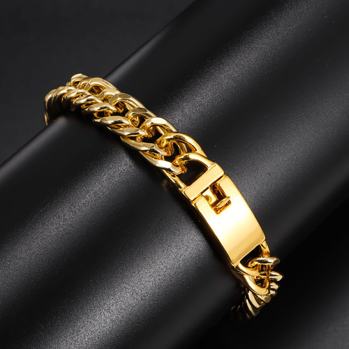 European and American-style fashion gold-plated 10mm bracelet, personalized and bold—men's electroplated alloy double-buckle trendy and sophisticated bracelet.