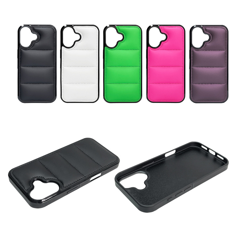 high quality PU leather wavy cotton down jacket phone case for apple iphone series