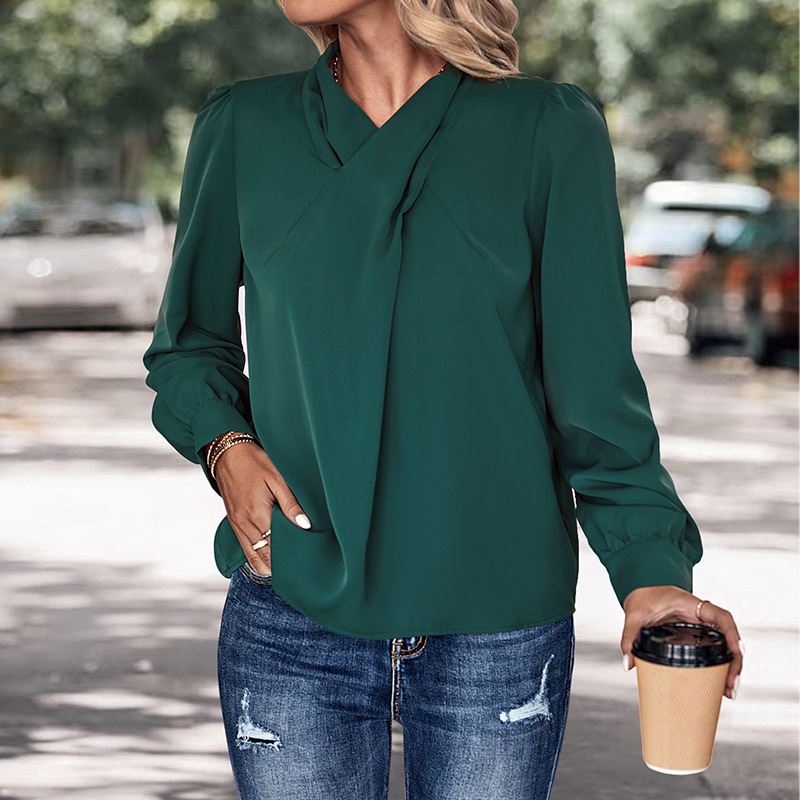 autumn new fashion women's solid color pullover long-sleeved shirt_voghion.com