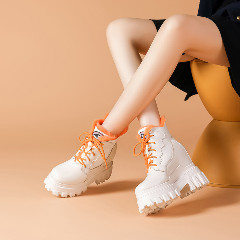 Boot nữ cổ cao ôm bắp chân đế dày lót nhung ấm áp — Màu đen lót nhung