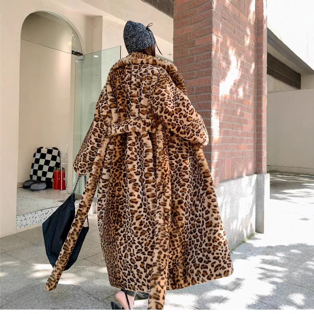 Manteau en fausse fourrure imprimé léopard – Veste blazer longue oversize avec ceinture (S-XXXL, respectueux des animaux)_voghion.com