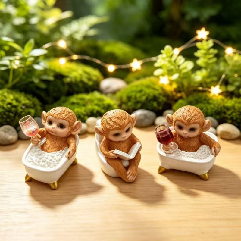 跨境新品Bathroom Monkey Decor可爱猴雕像装饰树脂工艺品摆件