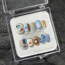 纯手工制作可爱卡通少女短圆穿戴美甲贴片可拆卸A531