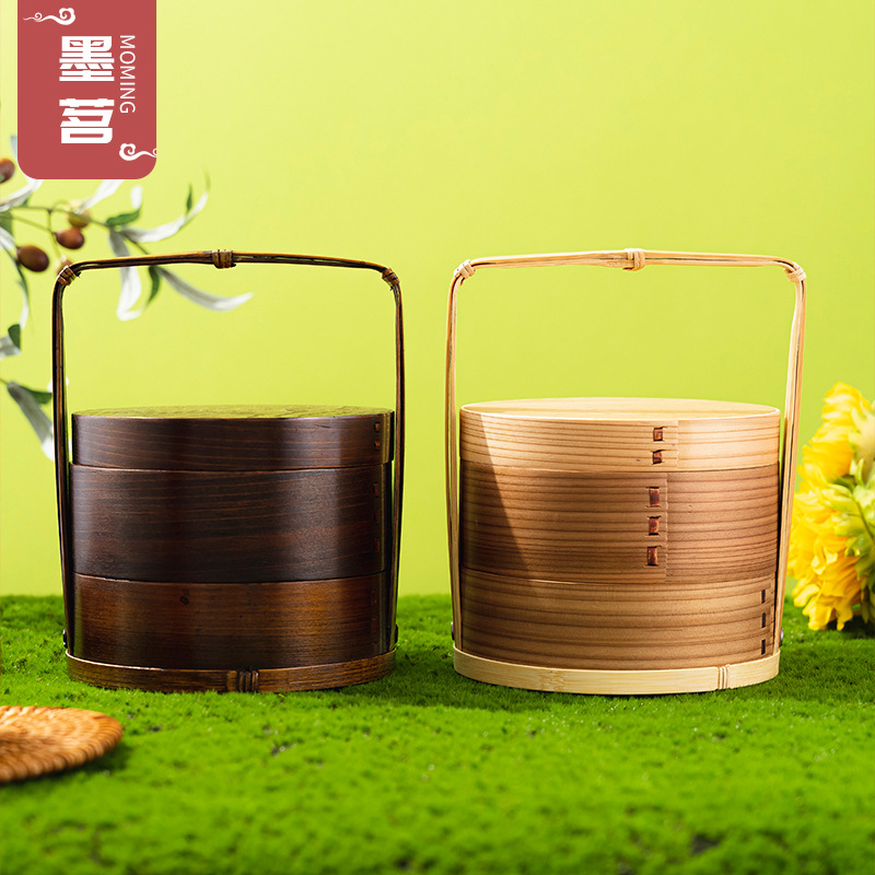 Fábrica al por mayor cesta de mano de madera para el hogar en capas caja de fruta fresca vintage caja de pastelería japonesa vajilla