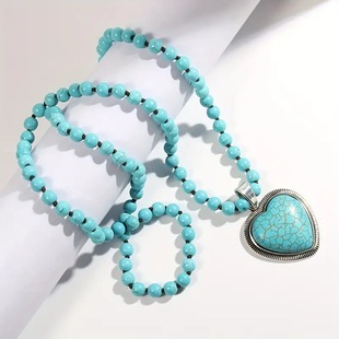 Cross-border Hot-selling Turquoise Necklace Peach Heart Hand-knotted Woolen Chain Necklace Clothing Accessories