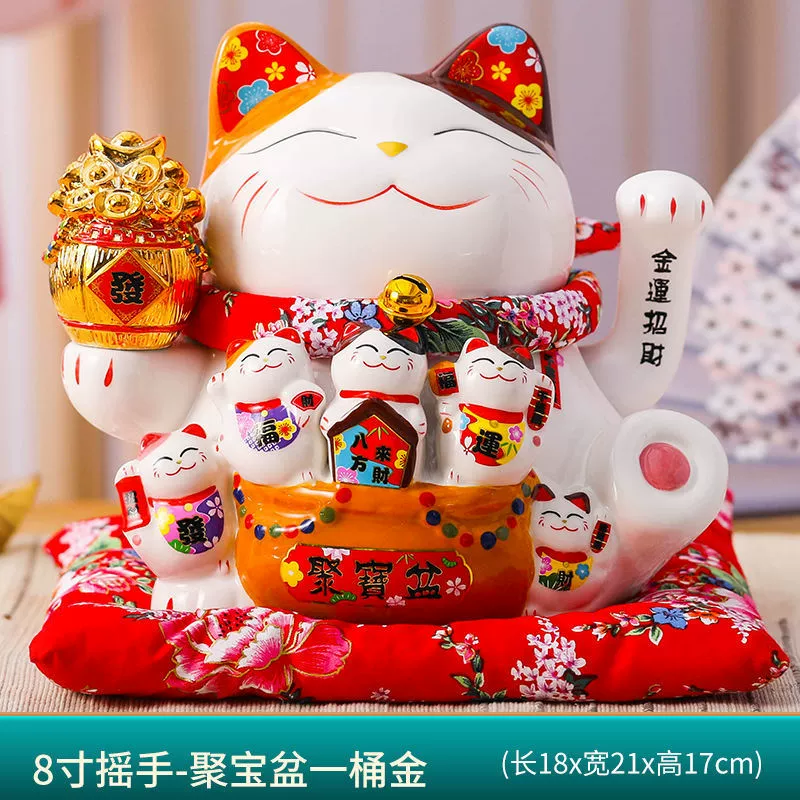 7 -inch wealth cat ornament shakes hands.