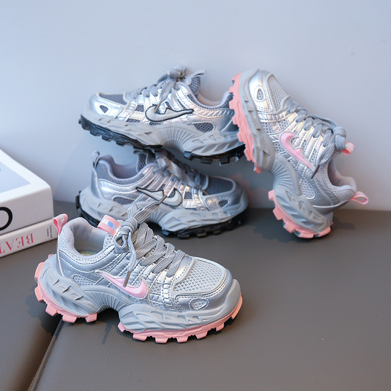 Zapatos de papá para niñas, zapatos deportivos transpirables de malla para niños 2025 primavera y otoño nuevos zapatos para correr para niños, zapatos casuales para niñas