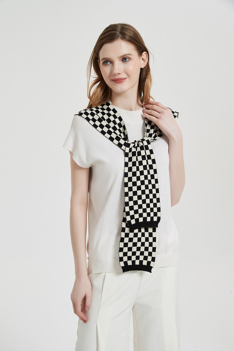 Knitted Shawl Women's Checkerboard Cape With Knotted Collar Core Yarn_voghion.com
