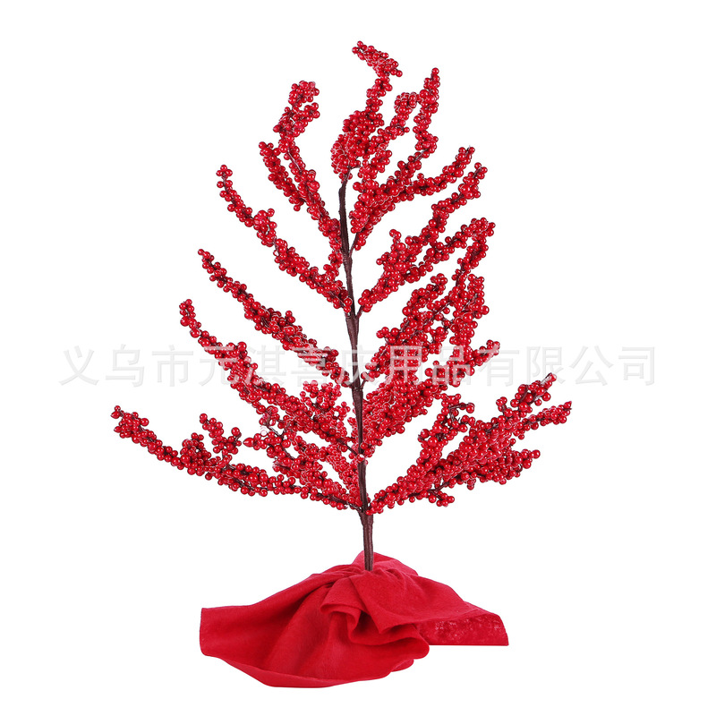 Simulated Red Fruit Fortune Tree Christmas Decoration Copper Money Blessing Tree Wedding Acacia Bean Red Berry Money Tree