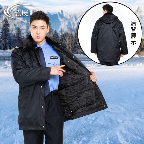 Security coat, security cotton-padded jacket, multi-functional duty black cotton coat, thickened winter wear, security uniform, security work attire