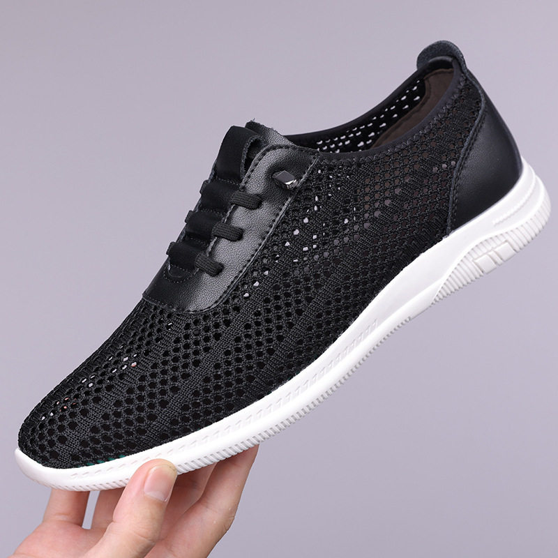 Giày sandal nam lưới thoáng khí đế mềm chống trượt kiểu lỗ, đế bằng — Màu be, màu đen