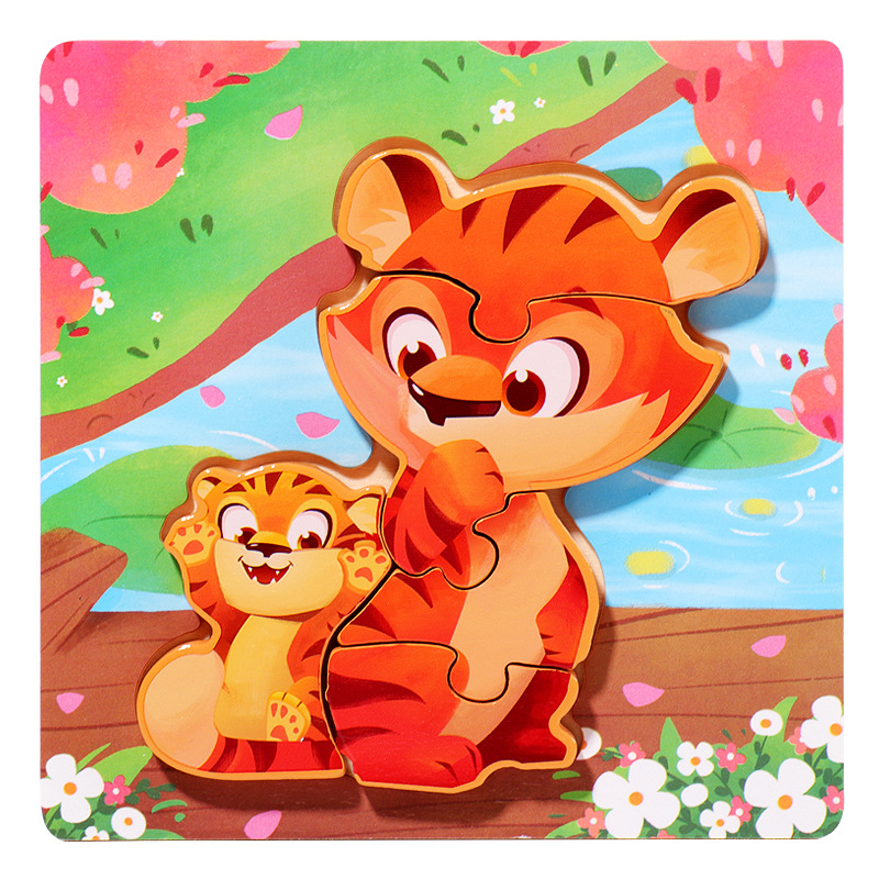 18 animales de dibujos animados de madera padres-hijos rompecabezas niños pequeños 1 - 3 - 5 años de iluminación educativa juguetes pequeños regalos