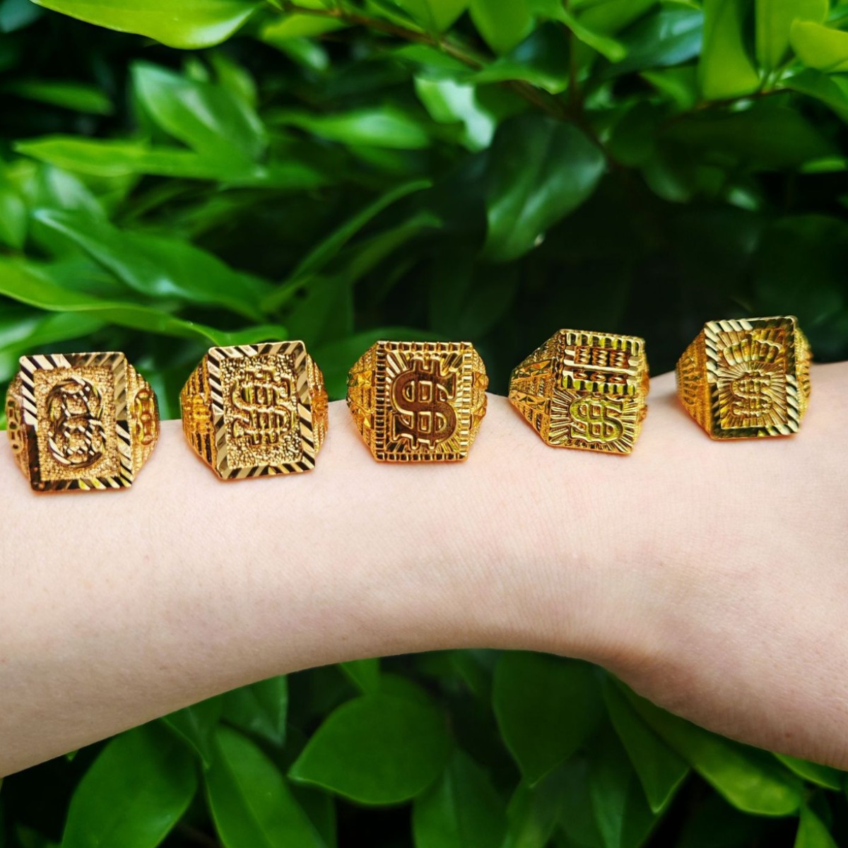Imitation Vietnamese Sand Gold Men's Domineering and Beautiful Coin Ring Crown Abacus Ring Wholesale Cross-Border New Large Ring