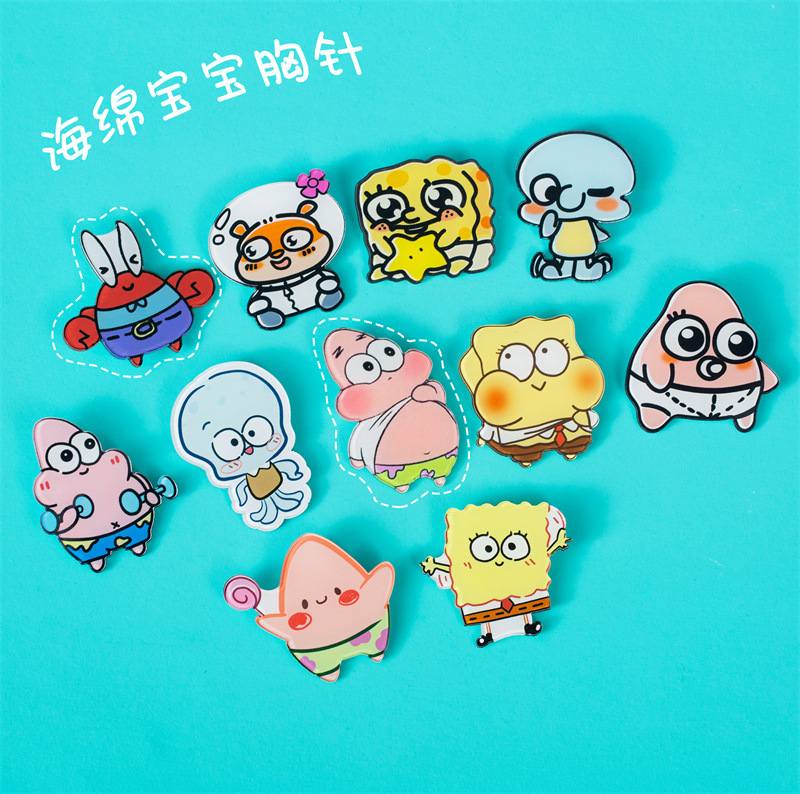 かわいい漫画スポンジ赤ちゃんアクリルブローチ装飾ストラップ学生小さなプレゼントバッジ卸売アクセサリー|undefined